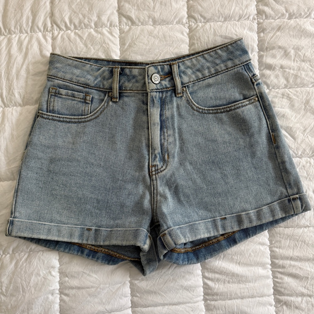 {PacSun} Light Blue Denim High-Rise Rolled Hem Jean Shorts | 24